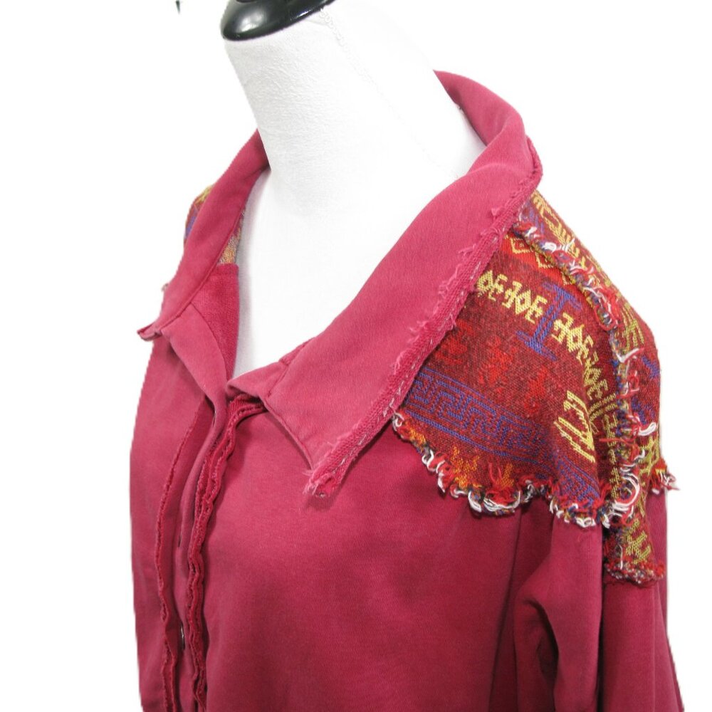 Pol Rose Distressed Aztec Button Front Cropped To… - image 2